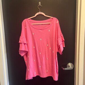 NWOT! 100% Cotton Pink with Pineapples Woman's Blouse